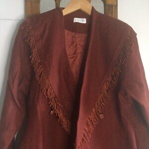 VINTAGE KWUNYAT EXCLUSIVE TRENCH WOOL FRINGE COATS SIZE 11